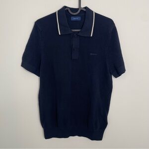 GANT Mesh Knit Short Sleeve Polo Shirt Navy Blue S
